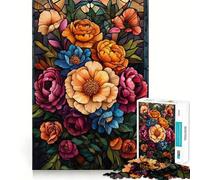 Puzzle da 1000 pezzi con bouquet floreale in vetro colorato per adolescenti, attività per migliorare la memoria, da assemblare a casa, regalo perfetto 38x52cm
