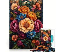 Puzzle da 1000 pezzi con bouquet floreale in vetro colorato per adolescenti, gioco cognitivo, svago rilassante, assemblaggio di motivi, opera d'arte 50x75cm