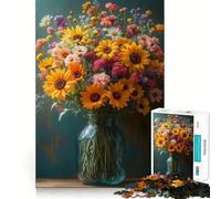 Puzzle da 1000 pezzi con bouquet floreale vibrante in vaso di vetro,gioco di concentrazione mentale per adolescenti,bordi lisci e tagliati con precisione,ideale come regalo di Natale (50x75cm)