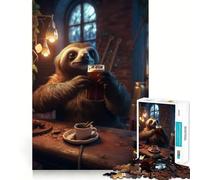 Puzzle da 1000 pezzi con bradipo che beve birra al bar, ideale per adolescenti Un rompicapo rilassante e divertente, perfetto come regalo 38x52cm