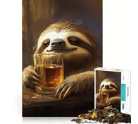 Puzzle da 1000 pezzi con bradipo che beve bourbon e whisky, ideale per adulti, regalo, gioco di abilità e antistress, con taglio preciso, perfetto per la lista dei desideri di Babbo Natale 50x75cm
