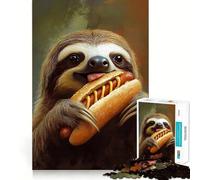 Puzzle da 1000 pezzi con bradipo che mangia hot dog, ideale per ragazzi, gioco di logica, leggero e rilassante, taglio preciso, regalo classico 38x52cm