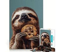 Puzzle da 1000 pezzi con bradipo che mangia un biscotto, gioco per adulti, esercizio mentale, divertimento condiviso, taglio di precisione, opera d'arte da esporre 38x52cm