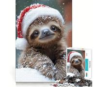 Puzzle da 1000 pezzi con bradipo e cappello di Babbo nella neve ideale per ragazzi un gioco che stimola la riflessione e offre un divertimento rilassante Dimensioni precise perfetto come regalo
