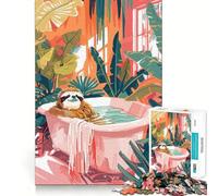 Puzzle da 1000 pezzi con bradipo nella vasca da bagno circondato da piante, per adulti, gioco di logica puro, divertimento rilassante, tagli netti, 38x52cm