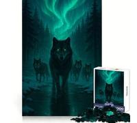 Puzzle da 1000 pezzi con branco di lupi sotto l'aurora boreale per adolescenti, stimolante per la memoria, ideale per una fuga rilassante, con bordi nitidi e un accogliente regalo di Natale (38x52cm)