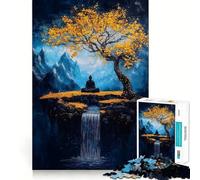 Puzzle da 1000 pezzi con Buddha in meditazione e cascata,bordo perfetto,gioco cognitivo divertente,gioco lento,decorazione artistica natalizia (50x75cm)
