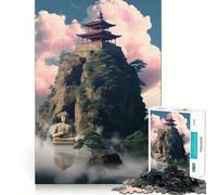 Puzzle da 1000 pezzi con Buddha,tempio e montagna,incastro perfetto,arte che stimola la mente,gioco per il relax,decorazione natalizia da parete (38x52cm)