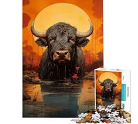 Puzzle da 1000 pezzi con bufalo d'acqua domestico gioco educativo e stimolante ideale come regalo di compleanno (dimensioni 75x50cm)