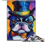 Puzzle da 1000 pezzi con bulldog che indossa un cappello, gioco interattivo per famiglie, rompicapo, giocattolo educativo (dimensioni 50x75cm)