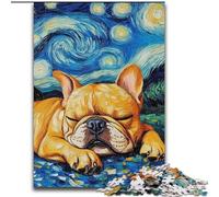 Puzzle da 1000 pezzi con bulldog francese e cielo notturno, per adulti e adolescenti, gioco stimolante, ideale come regalo per tutta la famiglia (26x38cm)