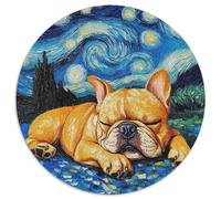 Puzzle da 1000 pezzi con bulldog francese e cielo notturno, per adulti, puzzle rotondo da 1000 pezzi, divertente e creativo, perfetto per compleanni e feste, 67,5x67,5 cm.