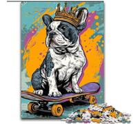 Puzzle da 1000 pezzi con bulldog francese e skateboard per adolescenti, aiuta il cervello a esercitare i giocattoli avvincenti per coltivare la pazienza, gioco di sfida unico (26x38cm)