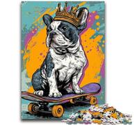 Puzzle da 1000 pezzi con bulldog francese e skateboard per adulti e adolescenti, giochi rilassanti che migliorano l'amore tra coppie per bambini dai 14 anni in su, 26x38cm