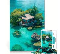 Puzzle da 1000 pezzi con bungalow su un'isola tropicale, pezzi ben definiti, gioco per lo sviluppo delle capacità cognitive, divertimento e relax, decorazione natalizia (38x26cm)