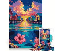 Puzzle da 1000 pezzi con bungalow tropicali sull'acqua e scena sottomarina, ritaglio preciso, decorazione, gioco di logica, gioco rilassante, regalo di Natale (38x52cm)