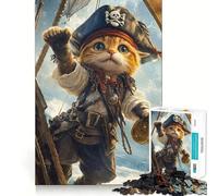 Puzzle da 1000 pezzi con bussola e gatto pirata per adulti, ideale per rafforzare la memoria, per il tempo libero e il divertimento, con bordi di qualità e un regalo elegante (50x75cm)