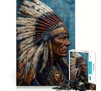 Puzzle da 1000 pezzi con busto di capo nativo americano per adolescenti, gioco stimolante, facile da usare, per il tempo libero, con tagli precisi, (38x26cm)