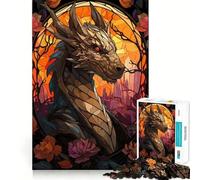 Puzzle da 1000 pezzi con busto di drago in vetro colorato per adulti, gioco di logica, divertimento in casa, bordi precisi, oggetto da collezione 50x75cm