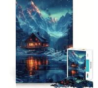 Puzzle da 1000 pezzi con cabina innevata e aurora boreale, ideale per ragazzi, gioco di logica, facile da usare, bordi netti, regalo per le feste (38x26cm)
