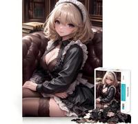 Puzzle da 1000 pezzi con cameriera anime in abito nero,gioco stimolante per la mente,incastro perfetto,nessun pezzo si stacca,sfida interattiva per il cervello per la casa (50x75cm)