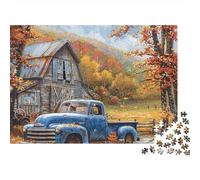 Puzzle da 1000 pezzi con camioncino rustico e fienile, pick-up blu in fattoria, gioco educativo per adulti, decorazione per la casa, sfida ad alta difficoltà, regalo di compleanno, 70x50cm/1000pcs