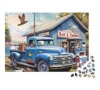 Puzzle da 1000 pezzi con camioncino vintage e negozio di pesca, colore blu, per adulti, gioco educativo, bella decorazione, difficile, stimolante, regalo di compleanno, 38x26cm/1000pcs