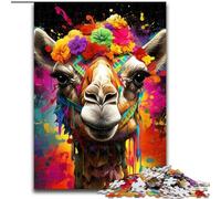 Puzzle da 1000 pezzi con cammello che indossa fiori, in legno, livello principiante, ideale come regalo di compleanno e per le feste, 50x75cm, gioco interattivo per famiglie