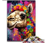 Puzzle da 1000 pezzi con cammello che indossa fiori, puzzle difficili per adulti, interazione familiare e regalo divertente, design astratto vibrante (dimensioni 26x38cm)