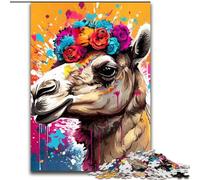 Puzzle da 1000 pezzi con cammello che indossa fiori, puzzle per adulti, dimensioni 26x38cm, per adolescenti e famiglie, perfetto come decorazione fai da te e sfida rompicapo.