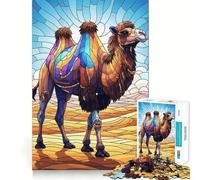 Puzzle da 1000 pezzi con cammello in un paesaggio desertico in vetro colorato, ideale per adolescenti, stimola la memoria e allevia lo stress Taglio di alta qualità, regalo prezioso 38x26cm