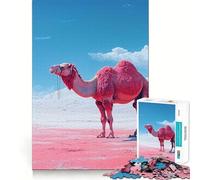 Puzzle da 1000 pezzi con cammello rosa in un paesaggio surreale per adolescenti, gioco di logica e abilità, rilassante, con taglio preciso, regalo di Natale (38x26cm)