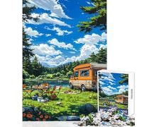 Puzzle da 1000 pezzi con camper in riva al lago stile anime divertente gioco per le vacanze a casa per passare il tempo decorazione per la casa giocattoli per migliorare l'amore tra le coppie