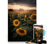 Puzzle da 1000 pezzi con campo di girasoli e nuvole grigie per adolescenti, gioco per esercizi mentali, relax mentale, design, assemblaggio, lista dei desideri di Babbo Natale 38x26cm
