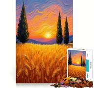 Puzzle da 1000 pezzi con campo di grano al tramonto per adolescenti, rompicapo per la casa, articolo di alta qualità con taglio a forma di Babbo Natale 38x26cm