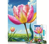 Puzzle da 1000 pezzi con campo di tulipani rosa e gialli per adulti, gioco di logica e svago, bordi lisci, regalo stagionale (38x52cm)