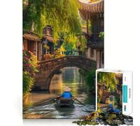 Puzzle da 1000 pezzi con canale in una tradizionale città cinese,gioco di concentrazione mentale,tagli di precisione,bordi lisci,attività coinvolgente per serate tranquille (38x52cm)