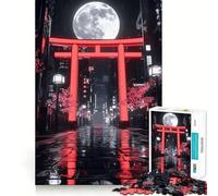 Puzzle da 1000 pezzi con cancello Torii al neon, luna piena notturna, ideale per adolescenti, gioco di logica, hobby tranquillo, bordi lisci, (50x75cm)