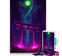 Puzzle da 1000 pezzi con cancello Torii al neon nella foresta di notte ideale per adulti Migliora la memoria crea un'atmosfera rilassante e dona un tocco di tranquillità Regalo perfetto per gli amanti
