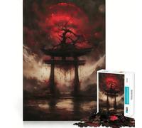 Puzzle da 1000 pezzi con cancello Torii e luna rossa per adolescenti, ideale per rafforzare la memoria e il legame familiare, con bordi precisi e un regalo pensato con cura (38x26cm)