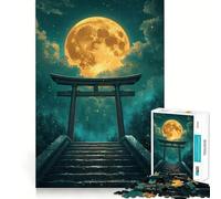 Puzzle da 1000 pezzi con cancello Torii sotto la luna piena, ideale per ragazzi, gioco di logica e svago, taglio preciso 38x26cm