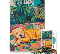Puzzle da 1000 pezzi con cane addormentato in un giardino tropicale per adulti Gioco di logica e assemblaggio divertente e preciso, regalo memorabile 38x52cm