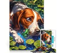 Puzzle da 1000 pezzi con cane beagle e rana vicino allo stagno,animali,taglio preciso,gioco di logica,gioco rilassante,regalo di Natale (38x26cm)