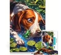 Puzzle da 1000 pezzi con cane beagle e rana vicino allo stagno Gioco creativo e stimolante per la mente,facile da giocare Decorazione natalizia (50x75cm)