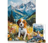 Puzzle da 1000 pezzi con cane beagle in un prato di montagna, ideale per adulti, per allenare la memoria, un passatempo rilassante e sicuro, perfetto come regalo stagionale (38x26cm)