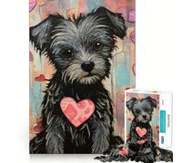 Puzzle da 1000 pezzi con cane Cairn Terrier e cuore di San Valentino,incastro perfetto,gioco di sfida artistica e mentale,divertente per il tempo libero,regalo di compleanno (38x26cm)