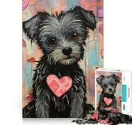 Puzzle da 1000 pezzi con cane Cairn Terrier e cuore di San Valentino,taglio premium,gioco per lo sviluppo mentale,divertimento e pace,regalo di compleanno (50x75cm)
