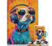 Puzzle da 1000 pezzi con cane che indossa le cuffie per adulti, antistress, sfida difficile, migliora l'amore tra coppie, 26x38cm