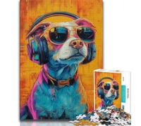 Puzzle da 1000 pezzi con cane che indossa le cuffie per adulti, gioco per famiglie, antistress, sfida difficile, collezione di artisti, belle arti (38x26cm)