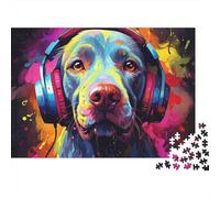 Puzzle da 1000 pezzi con cane colorato in ascolto, cane astratto al neon in primo piano, gioco educativo per adulti, bella decorazione, ideale per compleanni, 38x26 cm